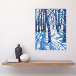 "Artery8 Blue Winter Birch Forest Trees Snow Shadow Wall Art Print - Size: W24"" x H32""" - thumbnail 4