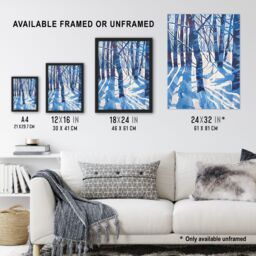 "Artery8 Blue Winter Birch Forest Trees Snow Shadow Wall Art Print - Size: W24"" x H32""" - thumbnail 3