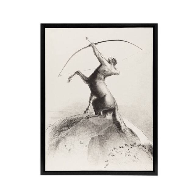 "Artery8 Centaur Aiming at the Clouds Redon Black Framed Canvas Wall Art Print in White - Size: W12"" x H16""" - image 1