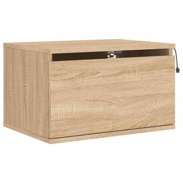 Berkfield Home Durable Wall-mounted Bedside Cabinet with LED Lights Sonoma Oak in Light Brown - image 1