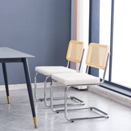 Nordlys Set of 2 Industrial Metal Cane Rattan Dining Chairs in Beige - thumbnail 3