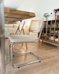 Nordlys Set of 2 Industrial Metal Cane Rattan Dining Chairs in Beige - thumbnail 7