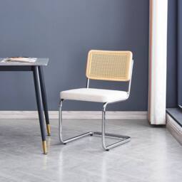 Nordlys Set of 2 Industrial Metal Cane Rattan Dining Chairs in Beige - thumbnail 2