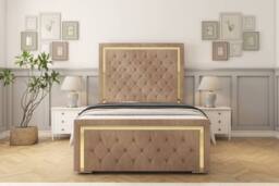 "Sloomy Sofia Gold Naples Frame-Mattress - 50"" Upholstered Headboard in Light Brown - Size: Small Double" - thumbnail 1