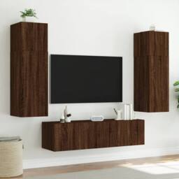 Berkfield Home TV Wall Cabinet with LED Lights Brown Oak 80x35x31 cm - Size: 80 x 35 x 31 cm - thumbnail 5