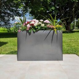 Woven Wood 80cm Long Zinc Silver & Black Textured 60cm Tall Trough Planter - thumbnail 2
