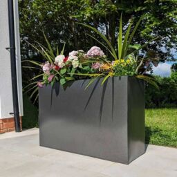 Woven Wood 80cm Long Zinc Silver & Black Textured 60cm Tall Trough Planter - thumbnail 3