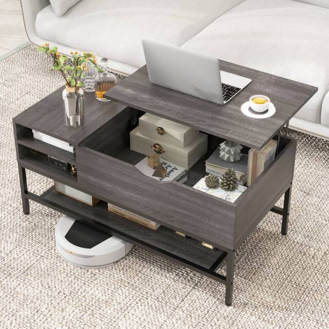 Costway Lift Top Coffee Table Living Room Center Table W/ Removable Shelf in Grey - image 1