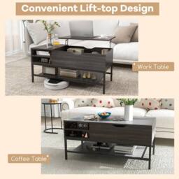 Costway Lift Top Coffee Table Living Room Center Table W/ Removable Shelf in Grey - thumbnail 4