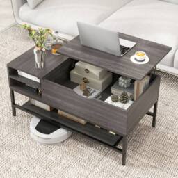 Costway Lift Top Coffee Table Living Room Center Table W/ Removable Shelf in Grey