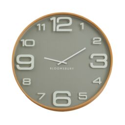 Orsina Large Wall Clock, Grey & Natural Finish 60cm Round Clock With Glass Panel, Dual-Tone Wooden Wall Clock
