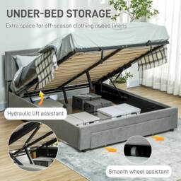 Wyld Haus Dineno 5FT Grey King Ottoman Bed Frame Lift Up Base & Front Divan - thumbnail 4