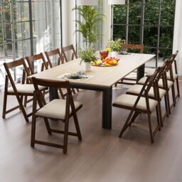 Costway Foldable Dining Chair Set of 4 Accent Armless Kitchen Chair in Walnut - thumbnail 9