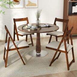 Costway Foldable Dining Chair Set of 4 Accent Armless Kitchen Chair in Walnut - thumbnail 7