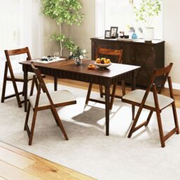 Costway Foldable Dining Chair Set of 4 Accent Armless Kitchen Chair in Walnut - thumbnail 3