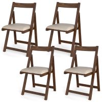 Costway Foldable Dining Chair Set of 4 Accent Armless Kitchen Chair in Walnut - thumbnail 1