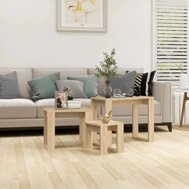 Berkfield Home Nesting Tables 3 pcs Sonoma Oak Engineered Wood in Light Brown - image 1