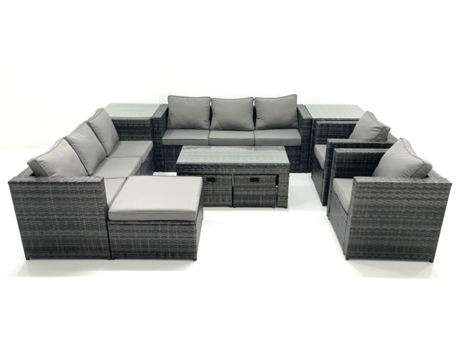 Fimous Rattan Garden Furniture Sofa Set with Coffee table Armchair 2 Side Tables 3 Footstools Dark Grey Mixed - image 1