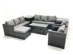 Fimous Rattan Garden Furniture Sofa Set with Coffee table Armchair 2 Side Tables 3 Footstools Dark Grey Mixed - thumbnail 2