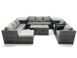 Fimous Rattan Garden Furniture Sofa Set with Coffee table Armchair 2 Side Tables 3 Footstools Dark Grey Mixed - thumbnail 1