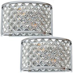 Loops 2 PACK Crystal Cage Wall Light Chrome Glass Shade Modern Twin Bulb Lounge Lamp in Clear