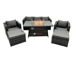 Fimous Rattan Garden Furniture Firepit Dining Set 7 Seater Lounge Sofa Table Set with 2 big Footstool in Dark Grey - thumbnail 2