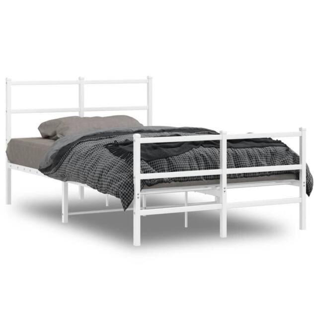 Berkfield Home Metal Bed Frame without Mattress with Footboard¬†White 120x200cm in White - Size: Small Double - image 1