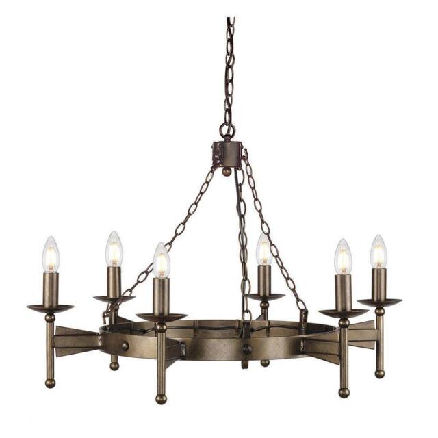 Netlighting Cromwell 6 Light Chandelier Old Bronze Finish E14 in Brown