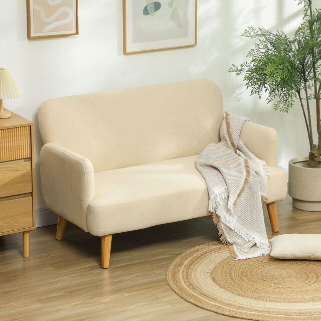 HOMCOM 2 Seater Sofa with 21cm Thick Padding & Wood Legs in Cream - Size: 2 Person - image 1