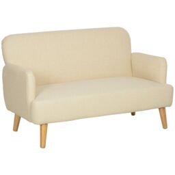 HOMCOM 2 Seater Sofa with 21cm Thick Padding & Wood Legs in Cream - Size: 2 Person - thumbnail 2