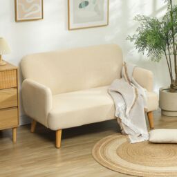 HOMCOM 2 Seater Sofa with 21cm Thick Padding & Wood Legs in Cream - Size: 2 Person