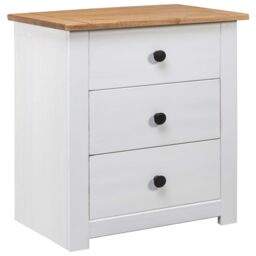 Berkfield Home Bedside Cabinet White 46x40x57 cm Pinewood Panama Range - Size: 46 x 40 x 57 cm - thumbnail 1