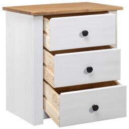 Berkfield Home Bedside Cabinet White 46x40x57 cm Pinewood Panama Range - Size: 46 x 40 x 57 cm - thumbnail 2