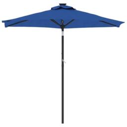Berkfield Home Garden Parasol with LEDs & Steel Pole Azure Blue 225x225x212cm - Size: 225 x 225 x 212 cm - thumbnail 4