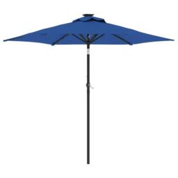 Berkfield Home Garden Parasol with LEDs & Steel Pole Azure Blue 225x225x212cm - Size: 225 x 225 x 212 cm