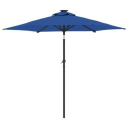 Berkfield Home Garden Parasol with LEDs & Steel Pole Azure Blue 225x225x212cm - Size: 225 x 225 x 212 cm - thumbnail 6