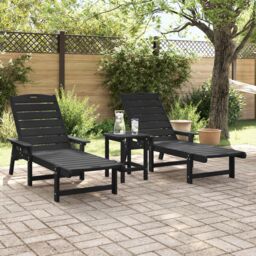 Berkfield Home 3 Piece Garden Lounge Set - Black HDPE - thumbnail 4