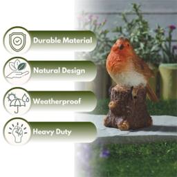 Nordara Large Musical Solar Garden Decoration Singing Robin Ornament Outdoor in Orange - thumbnail 5