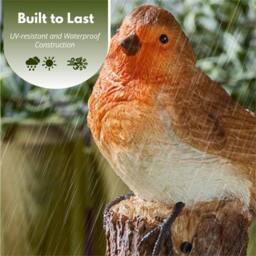 Nordara Large Musical Solar Garden Decoration Singing Robin Ornament Outdoor in Orange - thumbnail 2