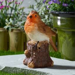 Nordara Large Musical Solar Garden Decoration Singing Robin Ornament Outdoor in Orange - thumbnail 6