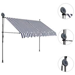 Berkfield Home Manual Retractable Awning with LED 250 cm Blue & White - thumbnail 1