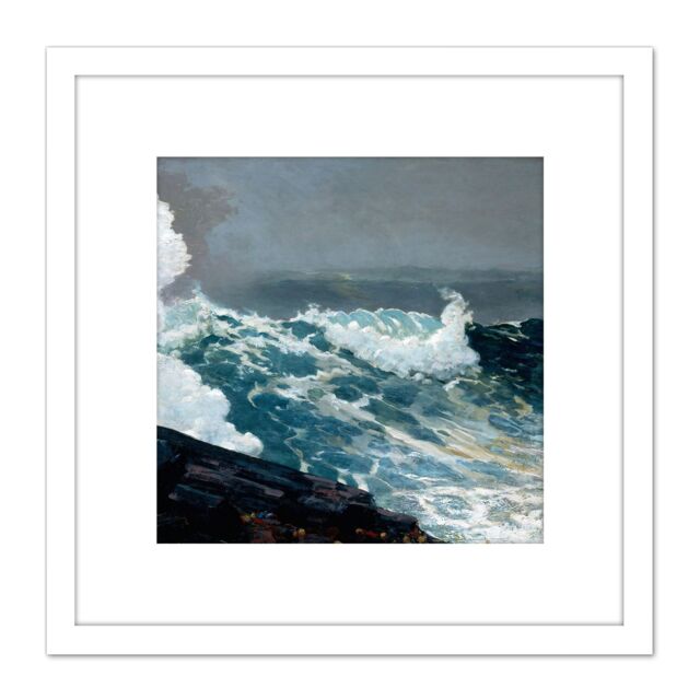 Artery8 Winslow Homer Northeaster Seascape Painting 8X8 Inch Square Wooden Framed Wall Art Print Picture with Mount in White - image 1