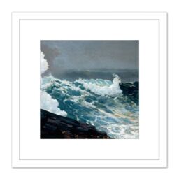 Artery8 Winslow Homer Northeaster Seascape Painting 8X8 Inch Square Wooden Framed Wall Art Print Picture with Mount in White - thumbnail 1