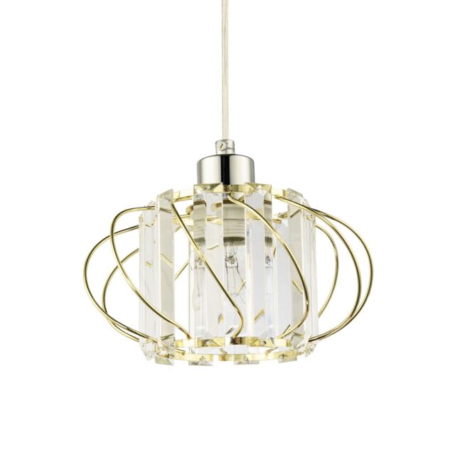 Happy Homewares Modern Pendant Lamp Shade with Clear Acrylic Rectangular Prims & Twisted Frame in Gold - image 1