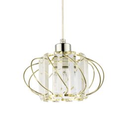 Happy Homewares Modern Pendant Lamp Shade with Clear Acrylic Rectangular Prims & Twisted Frame in Gold