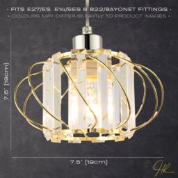 Happy Homewares Modern Pendant Lamp Shade with Clear Acrylic Rectangular Prims & Twisted Frame in Gold - thumbnail 6