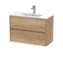 Balterley Chartley 2 Drawer Wall Hung Vanity Basin Unit, Autumn Oak, 800mm in Brown - thumbnail 1