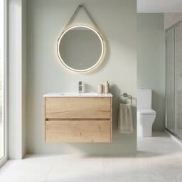 Balterley Chartley 2 Drawer Wall Hung Vanity Basin Unit, Autumn Oak, 800mm in Brown - thumbnail 3