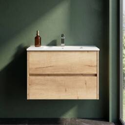 Balterley Chartley 2 Drawer Wall Hung Vanity Basin Unit, Autumn Oak, 800mm in Brown - thumbnail 6