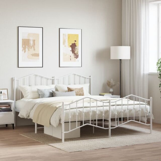Berkfield Home Metal Bed Frame with Headboard & Footboard White 183x213 cm - image 1